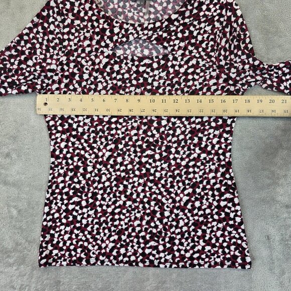 Vince Camuto Shirt Womens Medium Pink Black Animal Print Keyhole 3/4 Sleeve Top - Picture 5 of 9